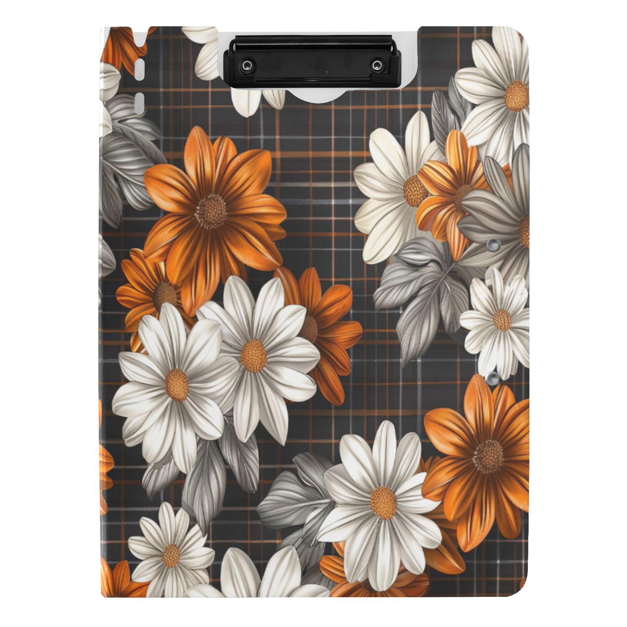 FORMRS A4 Clipboard Folder with Pen Holder Horizontal Foldable School Office Binder, Black Plaid Floral