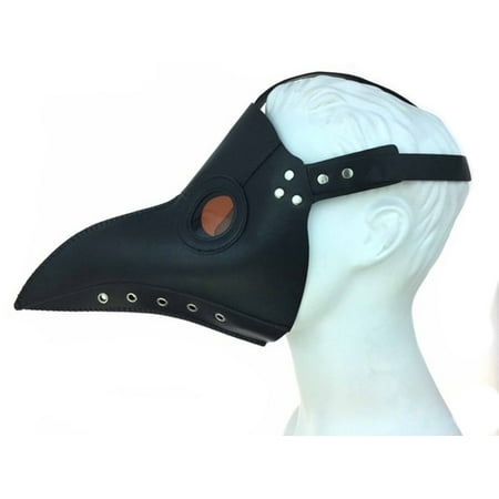 Steampunk Plague Doctor Long Nose Real Leather Venetian Mask, Black, One Size