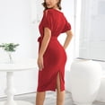 thumbnail image 3 of SMihono Robes d'Été Bohémiennes pour Femmes Grande Taille Décontractée Couleur Unie Bandage Manches Courtes Col Rond, 3 of 7