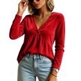 thumbnail image 2 of GEWSEY Velvet Tops for Women Dressy Casual V Neck Shirts Loose Fit Long Sleeve Vintage Velour Blouse Solid Holiday Party Outfits (Red, L), 2 of 7