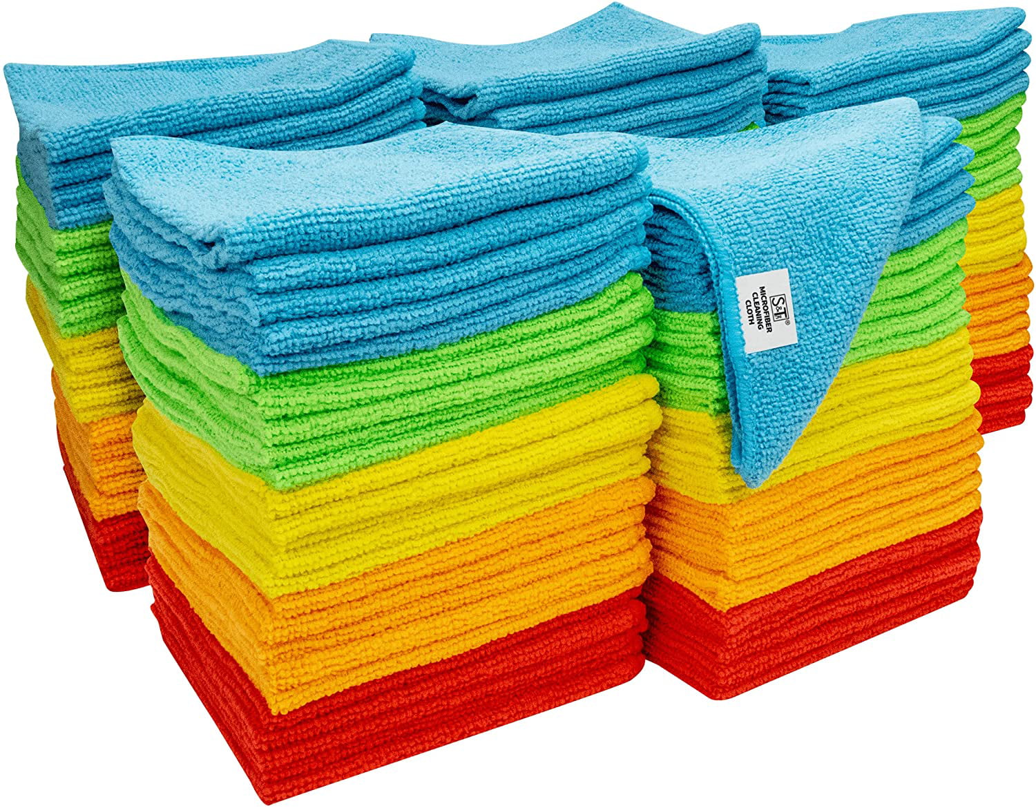 Pack of 5, Assorted 12 Inch x 12 Inch Microfiber Multi-purpose Cleaning Cloths Dish Cloths w/ Strips