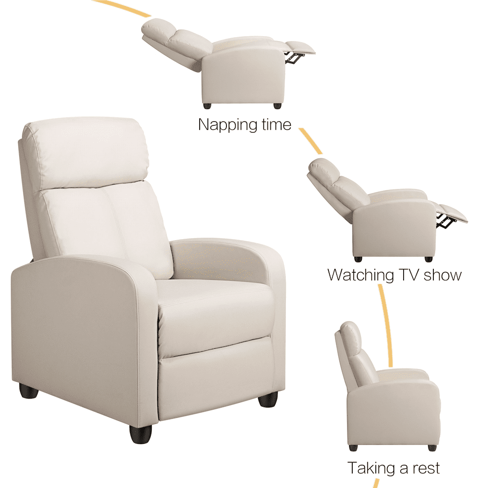 Renwick Faux Leather Push Back Theater Recliner, Set of 2, Beige
