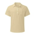 thumbnail image 5 of Mrrootc Men's Cotton Linen Summer Pockets Turn-down Collar Short Sleeve T-Shirt Tops, 5 of 5