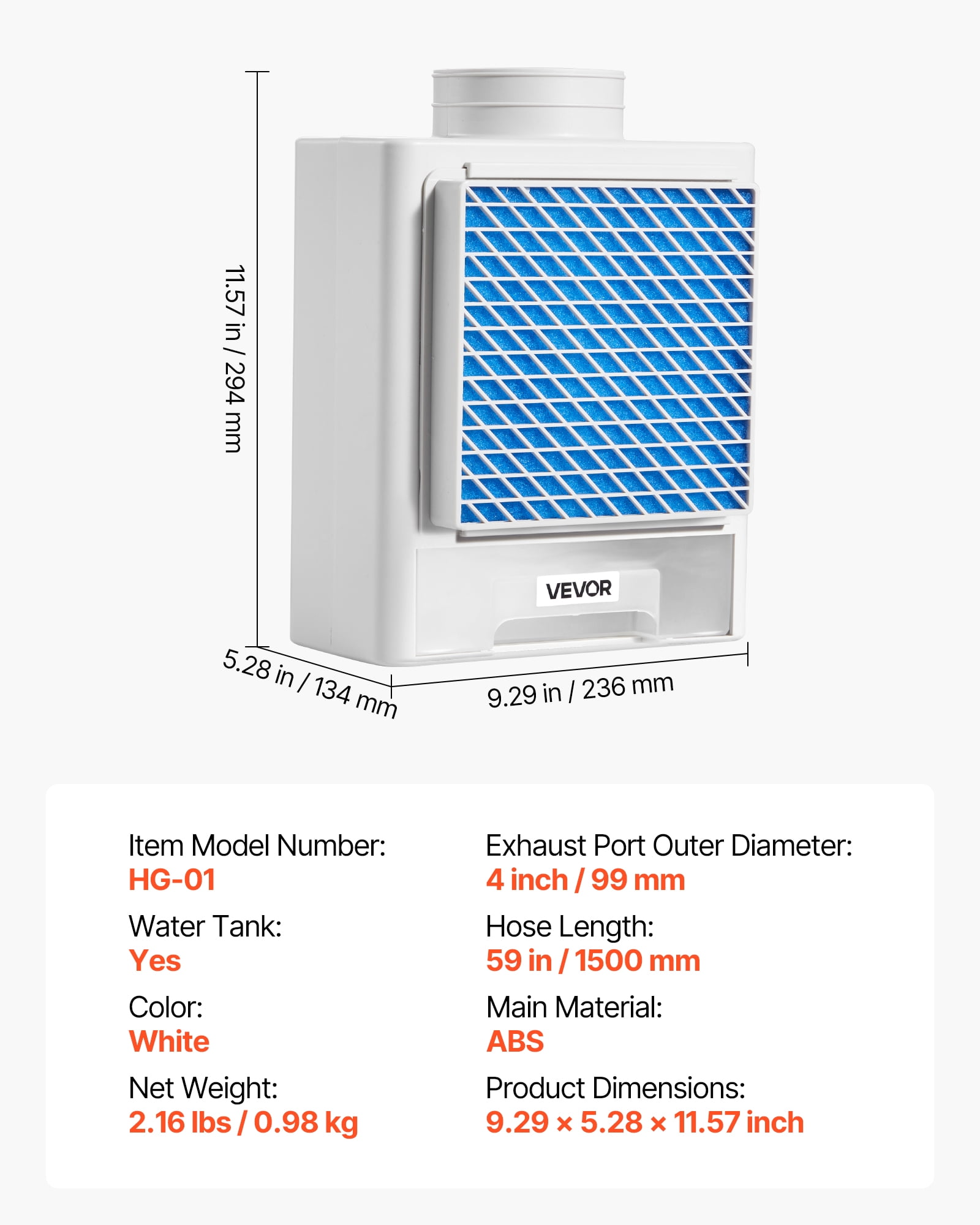 VEVOR 3-in-1 Indoor Dryer Vent Kit,Premium ABS Material with Water Drawer Fits 4 inch Exhaust Port, Smart Overheating Reminder Exhaust Hood & with 4 Purification Pads,For Electric Clothes Dryers