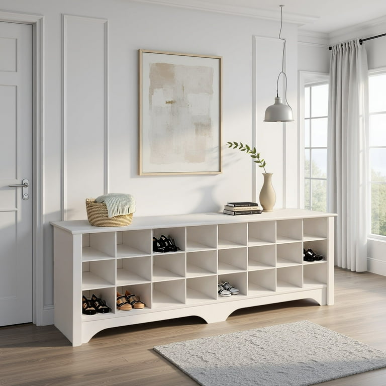 Prepac White Hall Bench with Storage and Seating: 24-Shoe Cubby