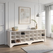Prepac White Hall Bench with Storage and Seating: 24-Shoe Cubby Bench, Ideal White Shoe Rack for Entryway, Sized 15.5 D x 60 W x 20.25 H