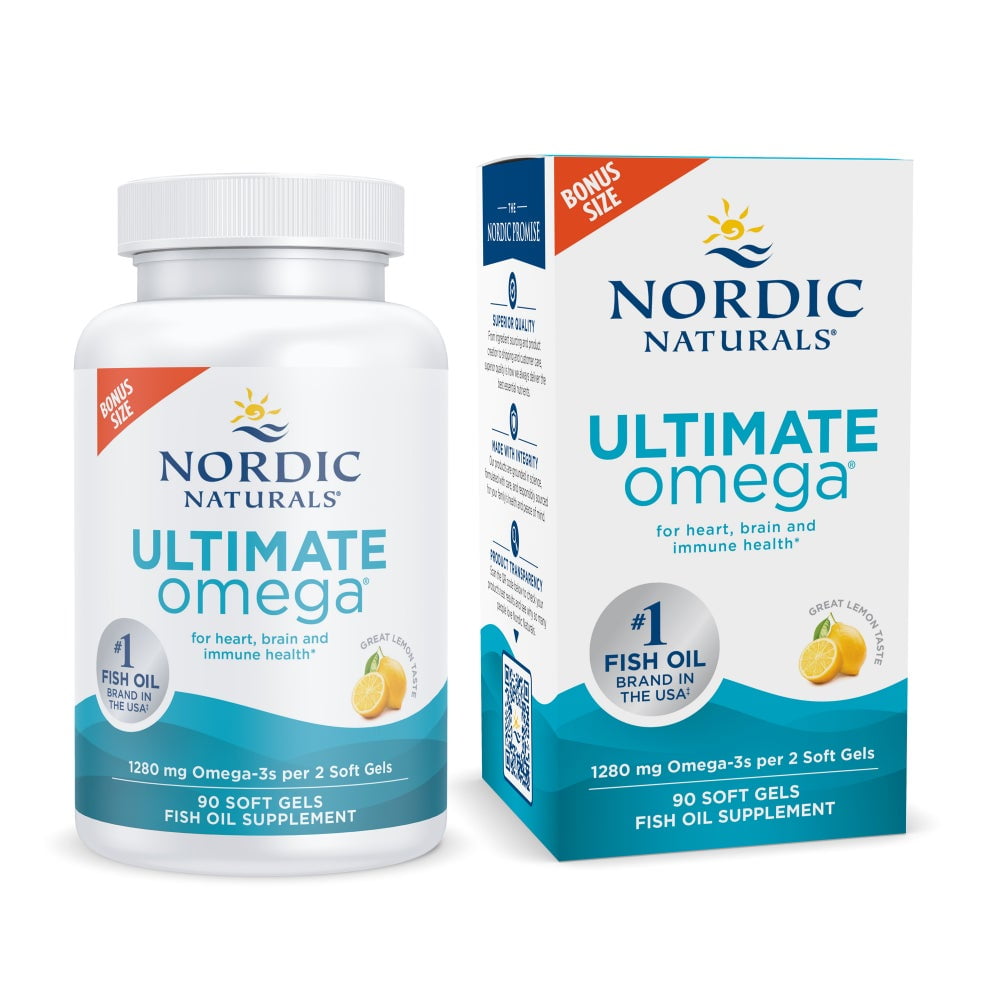 Nordic Naturals Ultimate Omega Softgels, Lemon, 1280 mg, Fish Oil, 90 Ct