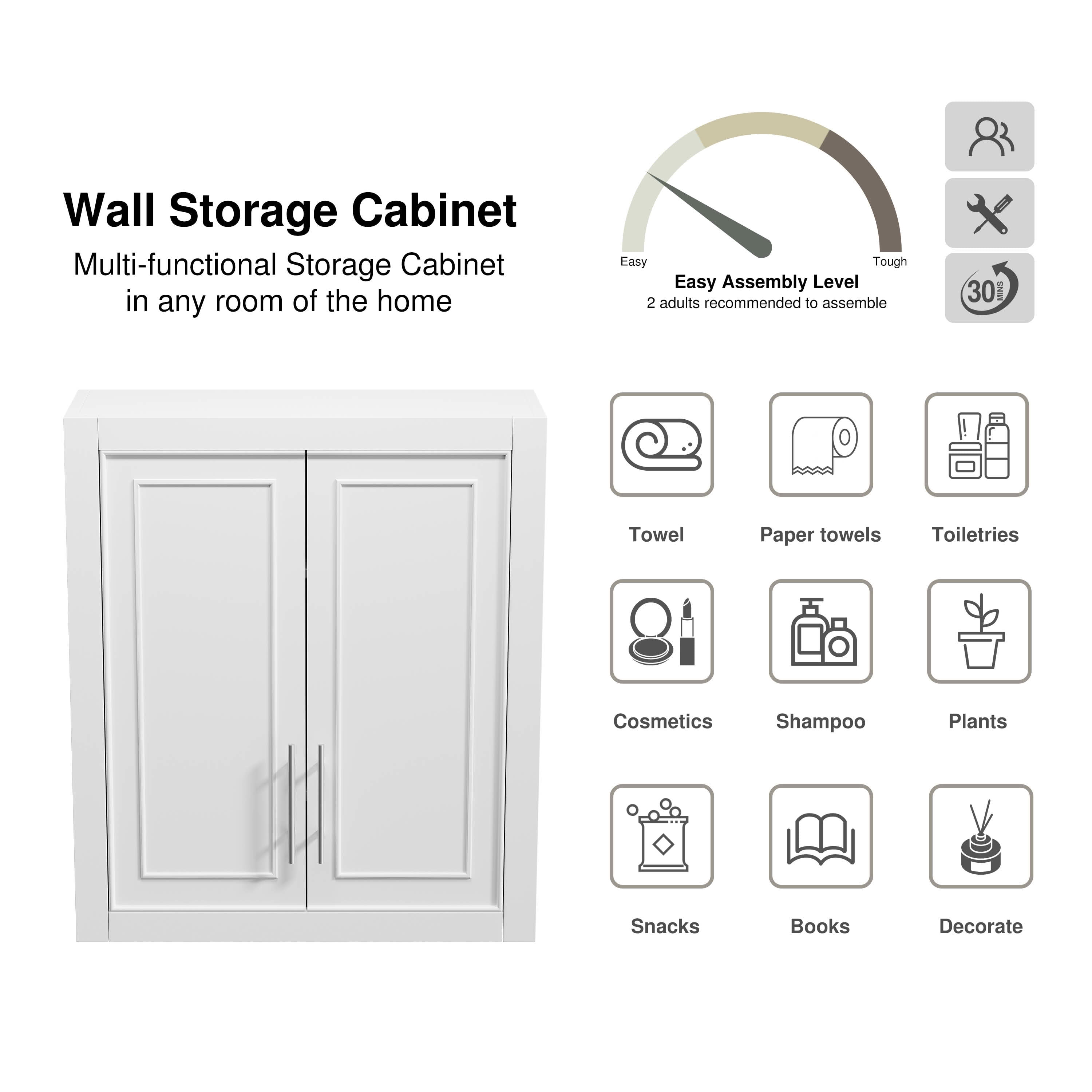 MAYEERTY 26x22x8 Inch White Wall Mounted Storage Cabinet for Home & Bathroom