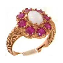 LBG British Made 10k Rose Gold Natural Opal & Ruby Womens Anniversary Ring - 33 size options - Size 9.25
