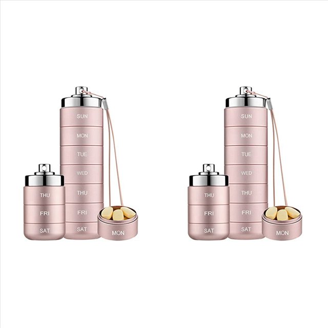 2X Pastillero de Metal Semanal, Apilable, Impermeable, de Viaje, Pastillero, Contenedor de Pastillas, Organizador Diario de Medicamentos de 7 Días, Color Rosa