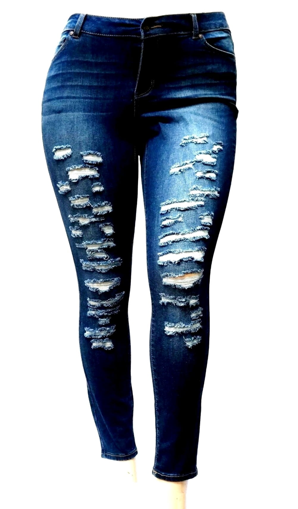 Jack David Jeans Womens Plus Size Distressed Ripped Blue Denim Skinny Jeans Pants xl Walmart Com