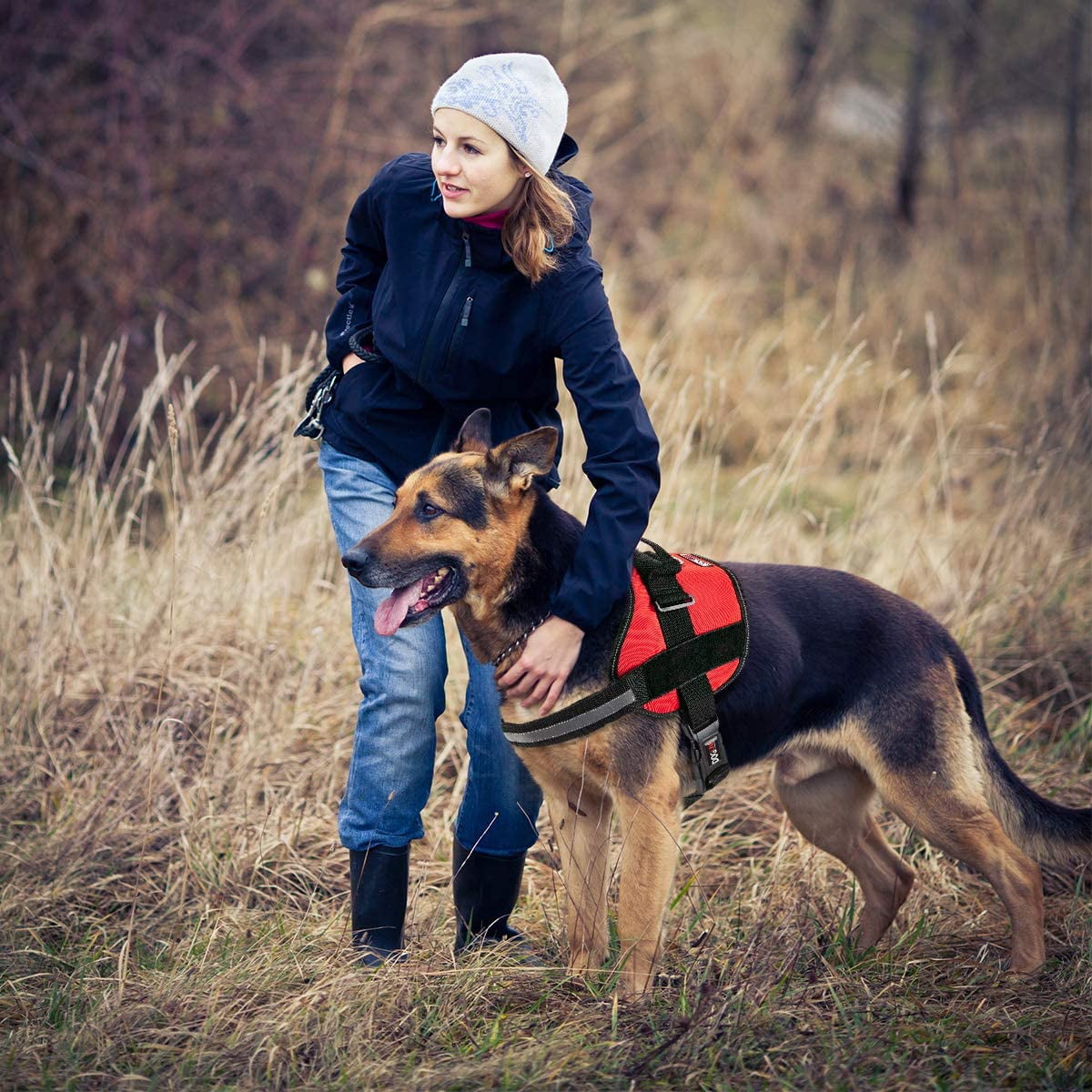 DogLine - Dog Harness, Reflective No-Pull Adjustable Pet Vest with Handle for Walking, Training, Service and Outdoors - Breathable No - Choke Room for Patches(Red: Girth 28" - 38")