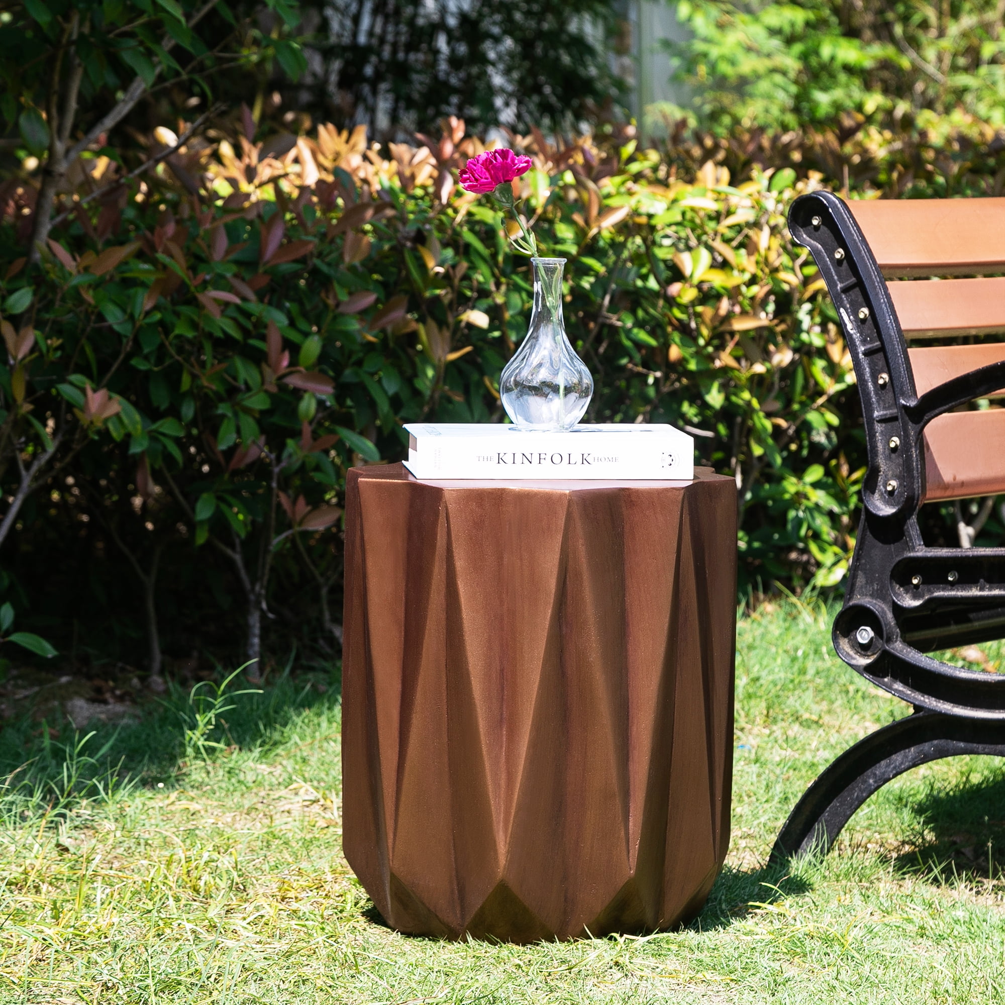 Homebeez Round Concrete Accent Table,Patio End Table Outdoor Side Table