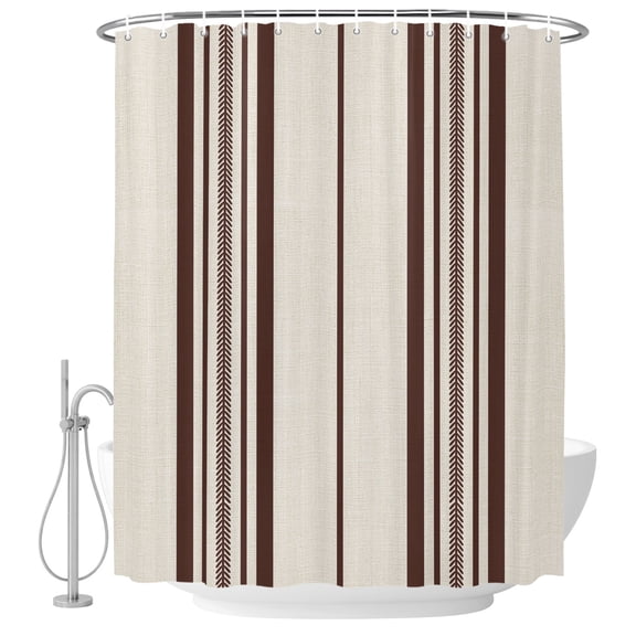 Small Stall Shower Curtain 48x72 Inch Narrow Half Size Brown Striped Bath Curtains Bathroom Decor, Farmhouse Stripes Beige Rustic Vintage Art Waterproof Fabric Shower Curtain Set with Hooks 48 Inch
