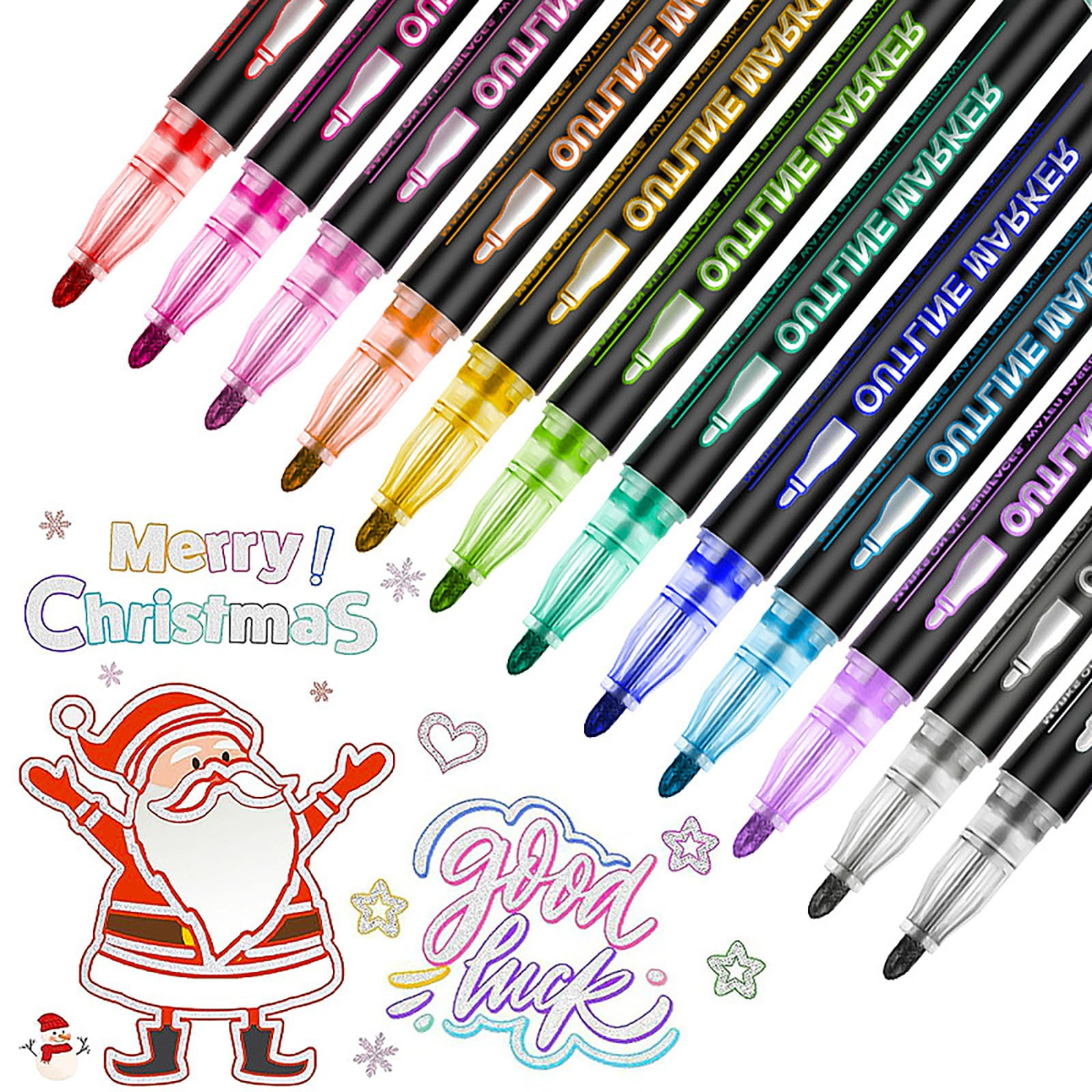 BNNG Double Line Outline Pens, 24 Colors Self-Outline Metallic Markers Glitter Writing Drawing Pens for Christmas Card Writing, Birthday Greeting, DIY Art Crafts, Scrap Booking