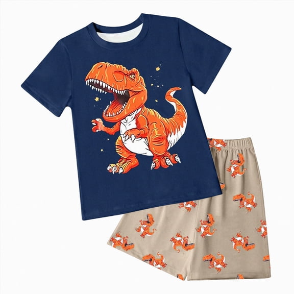 NOLDARES Baby Boy Toddler Shorts Set Clothes Summer 2pcs Outfit Cute Colorful Print Short Sleeve Cotton Shirt Top Pull on Shorts Pockets(Navy,4-5 Y)