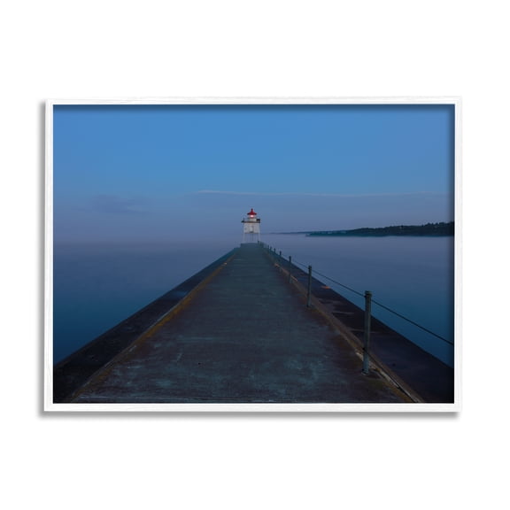 Stupell Industries Lighthouse at Night Landscape Photography White Framed Art Print Wall Art, 20 x 16