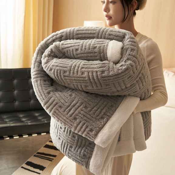 Suncoda Throw Blanket for Couch, 59x40 In Fleece Throw Blanket For Couch Soft Warm Fluffys Cream Solid ColorBlanket Decorative And Giftable Striped Blankets