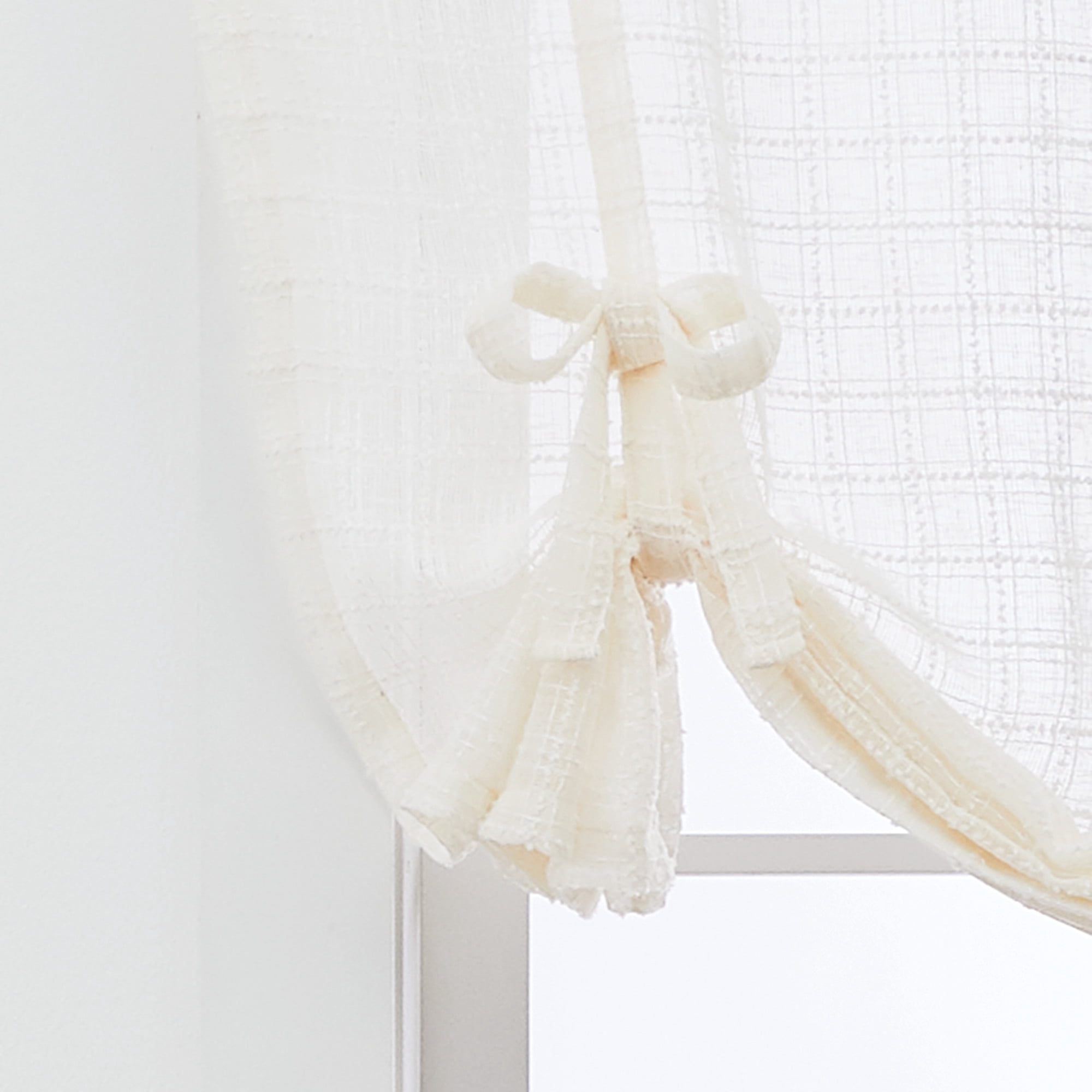 Better Homes & Gardens Tonal Windowpane Balloon Shade, Vanilla Dream, Polyester, Recycled Poly, 42"W x 63"L, 1 Piece, Indoor Curtain, Adult