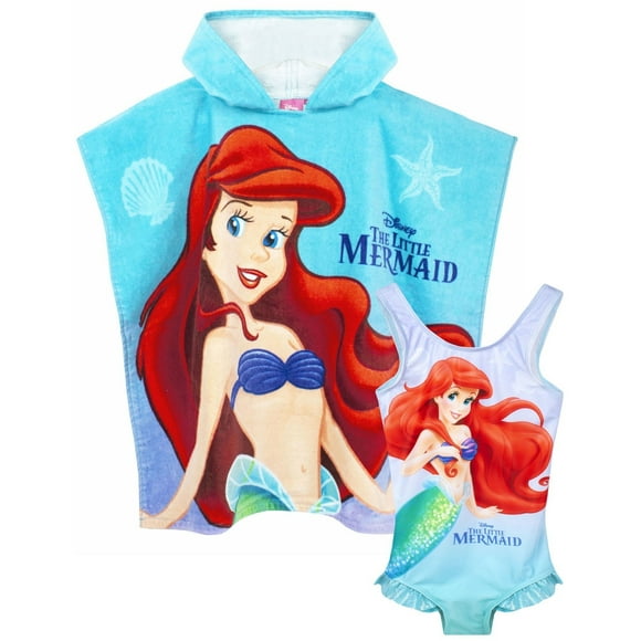 The Little Mermaid Girls Swimsuit And Poncho Set