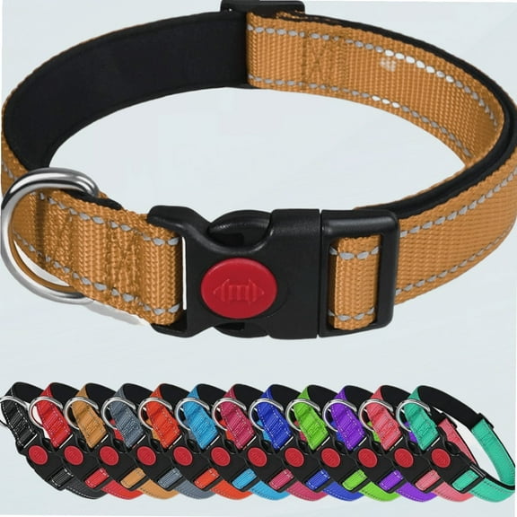 Reflective Dog Collar with Safety Locking Buckle, Adjustable Nylon Pet Collars for Medium Dogs Female Male, Tan, M