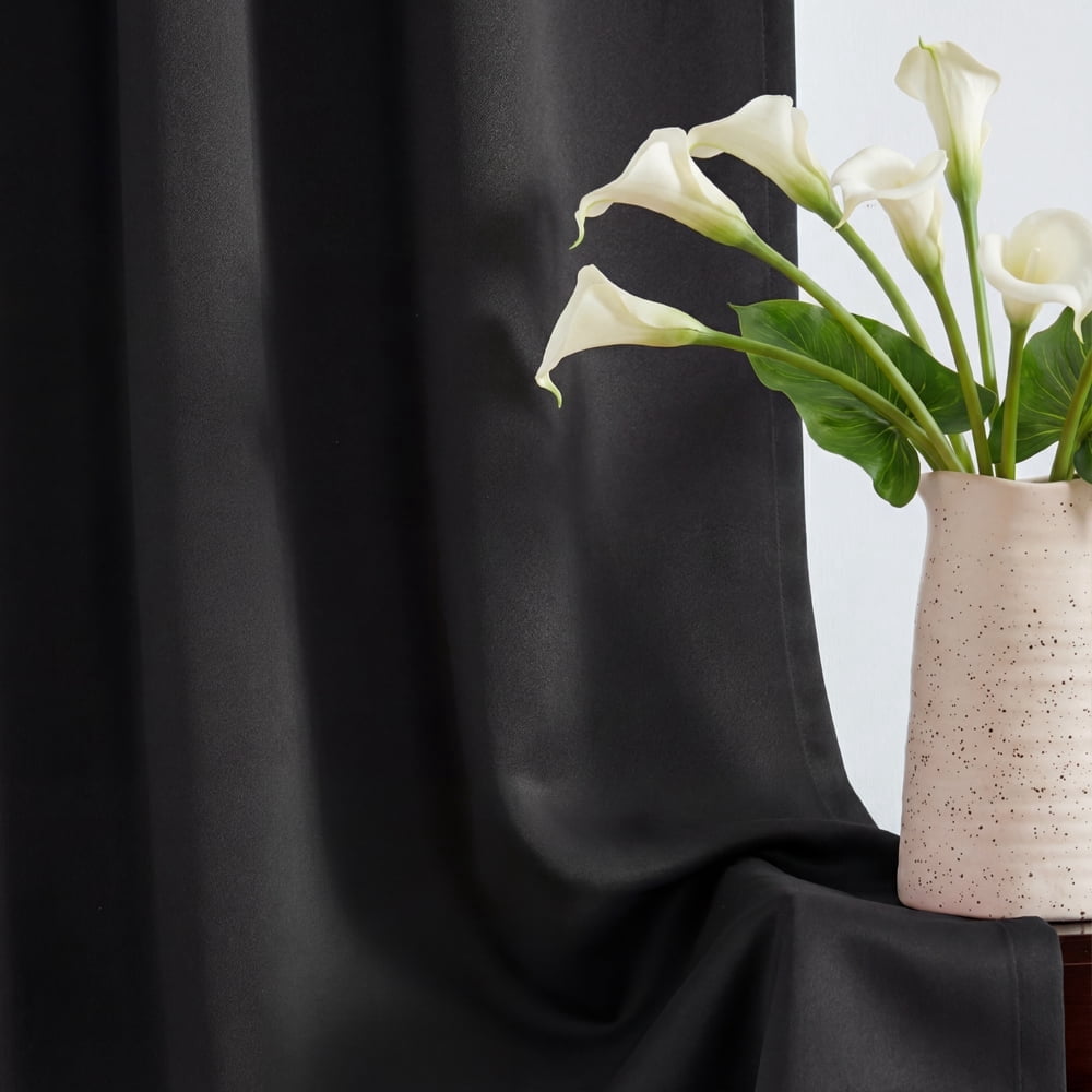 TOPICK Black Blackout Curtains Solid Grommet Drapes for Bedroom Living Room Dining Room 2 Panels W40" x L96" inch