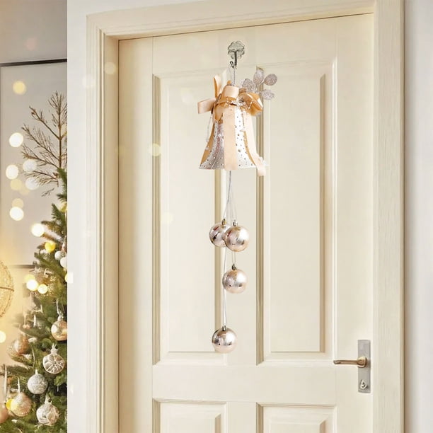Colgante de carillón de viento plateado y rojo | Adorno para árbol de Navidad y puerta | Tamaños: 30 cm, 40 cm, 50 cm o 65 cm | Campana navideña de plástico con sonido agradable