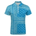 thumbnail image 4 of Light Blue Bandana Men Zipper T-shirt Summer Casual Short Sleeve T-shirt Top, 4 of 7