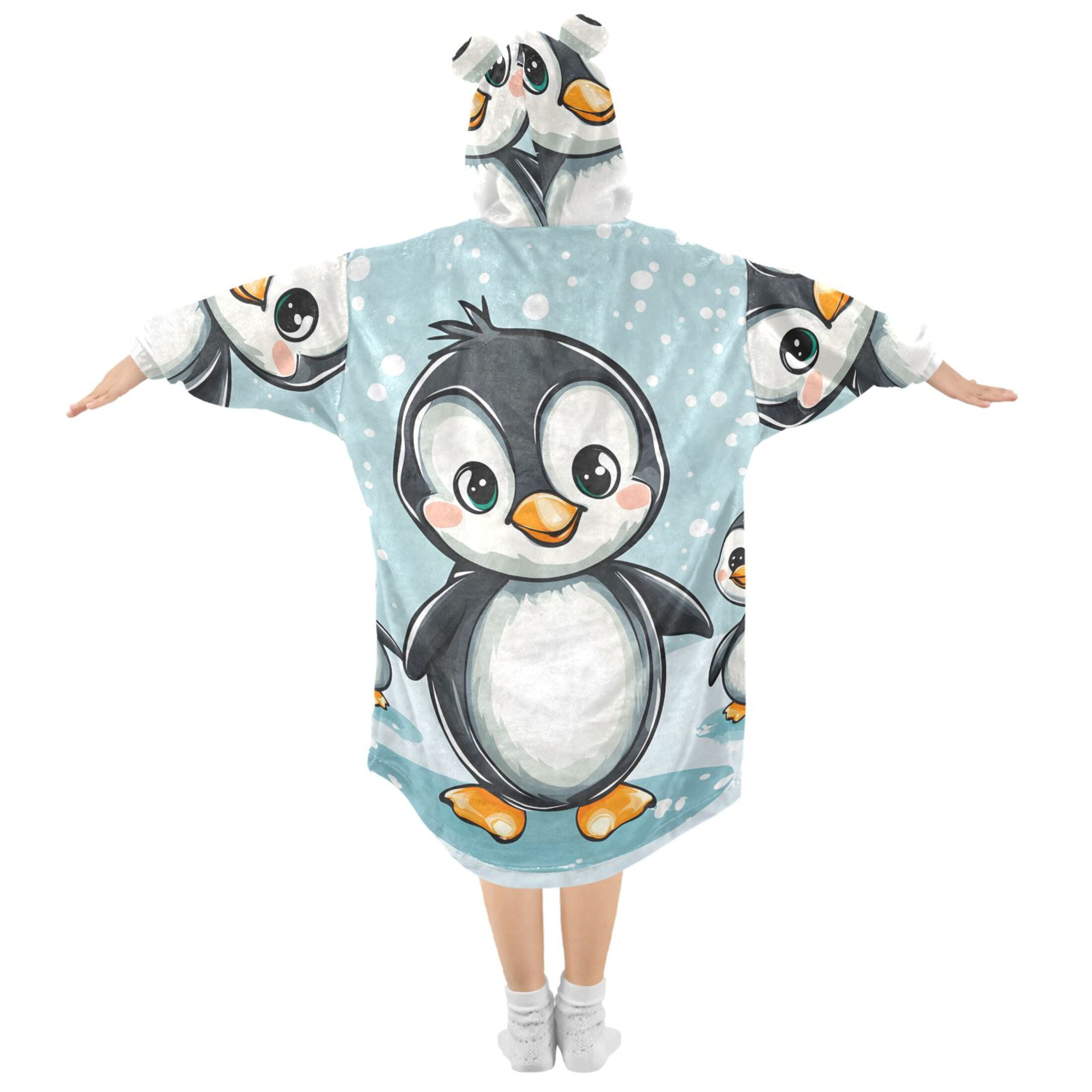 joogoo Wearable Blanket Hoodie for Kids Penguins and Snow Flannel Oversized Sweatshirt 3-14 Years M