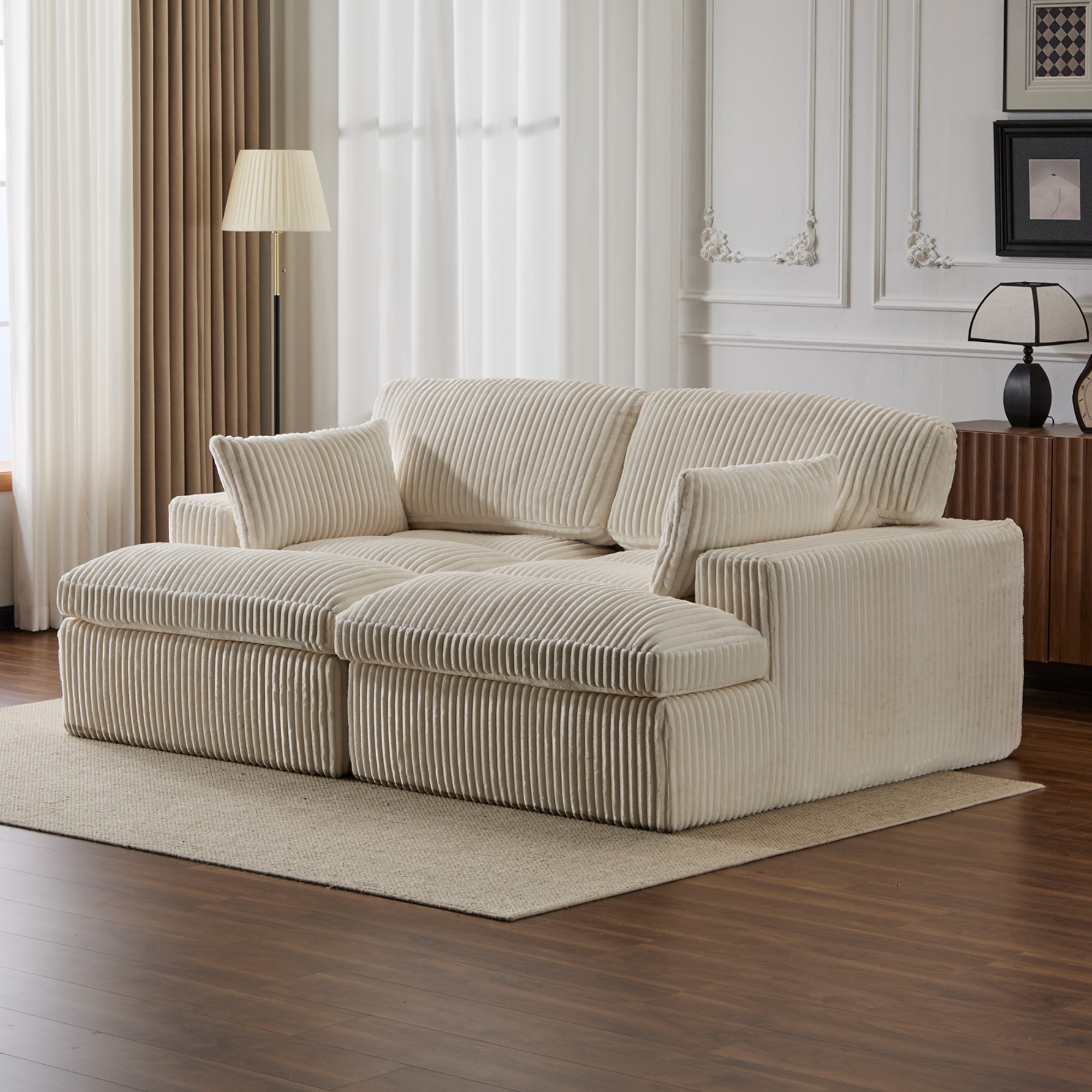 79" Oversized Sleeper Sofa Bed,Upholstered Sectional Sleeper Sofa Bed,Corduroy Sofa Bed Reading Chair for Living Room,White