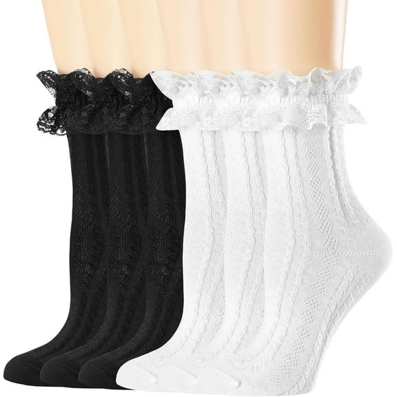 YooGuoGuo Womens Crew Socks Lace Ruffle Frilly Cotton Cute Princess Ankle Dress Socks for Girl 6 Pack