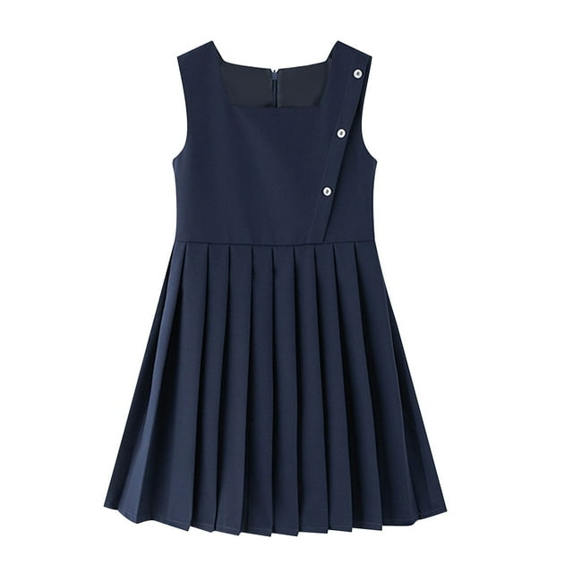 Odeerbi Niñas Uniforme Escolar Verano Plisado Vestido Vestido Tanque Ruffled Vestido Sin Mangas Sun Primavera Princesa Vestido
