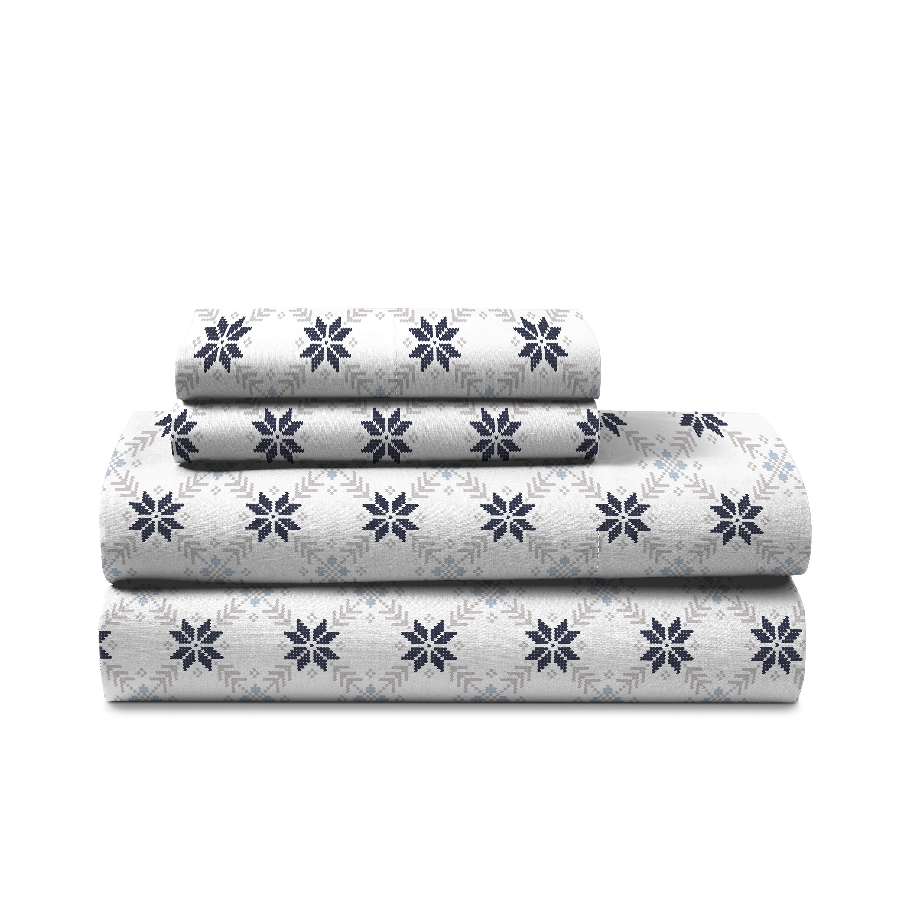 Martex 2-Pack Holiday Queen Navy Blue Striped and Fair Isle Sheet Set
