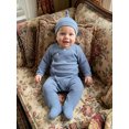 thumbnail image 5 of Cenuakty Infant Baby Boy Footed Romper Fashionable Solid Color Long Sleeve Ribbed Jumpsuit with Hat, 5 of 9