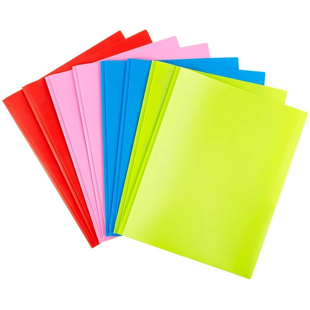 Carpetas de plástico con bolsillos y puntas Carpetas de 2 bolsillos con 3 puntas de metal Sostiene hojas de tamaño carta, ranuras para tarjetas de presentación, color brillante, para el trabajo escol Namotu CZBG-ST72