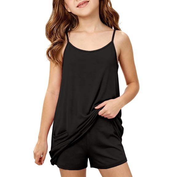 Toddler Girl Outfits Solid Print Square Neck Sleeveless Tank Top And Shorts 2 Piece Daily Wear Girls' Clothing Sets 3 Years-4 Years