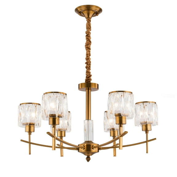 Miumaeov Gold Chandelier, 6 Lights Crystal Chandeliers, Lighting Fixture, Glass Shade, Hanging Chain, Chandeliers for Dining Room, Living Room, Loft, D24.4'' x H13.78''