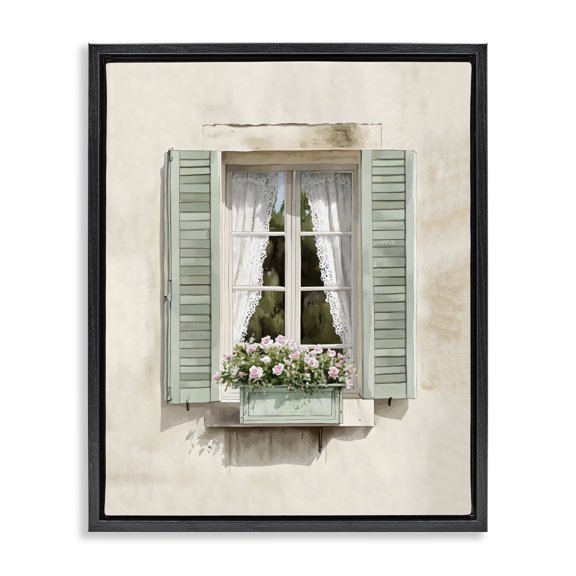 Stupell Industries Traditional French Cafe Window Curtains Black Floating Frame Canvas Art, 17 x 21, by LSR Design Studio