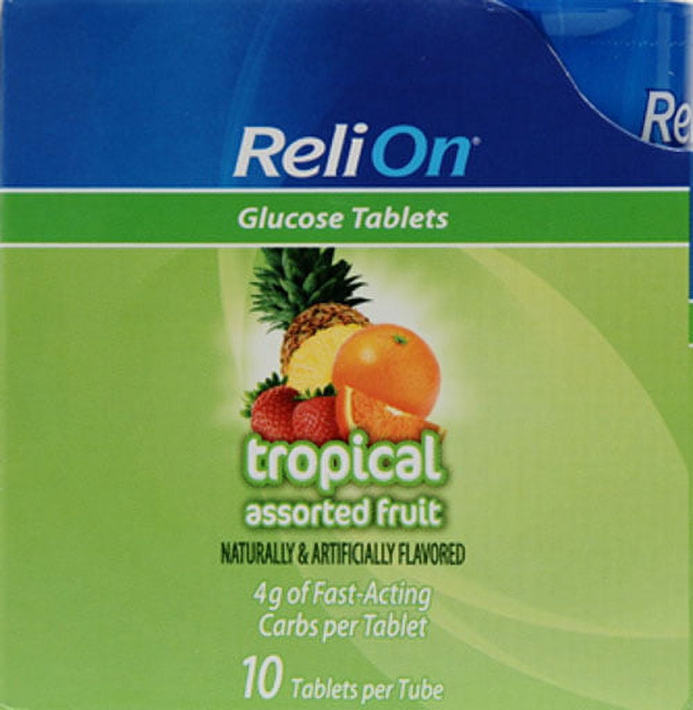 ReliOn Multiflavored Tropical Fruit Glucose Tablets, 10 Count