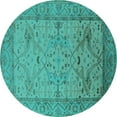 thumbnail image 1 of Ahgly Company Machine Washable Indoor Round Oriental Turquoise Blue Industrial Area Rugs, 5' Round, 1 of 4