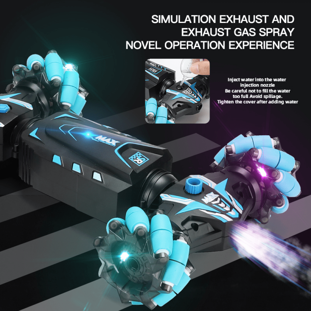Remote Control Car Hand Controlled Gesture RC Stunt Car with Spray & Lights & Music, 4WD 2.4GHz Off-Road Vehicle 360° Double Sided Rotation Crawler Vehicle RC Car-Blue