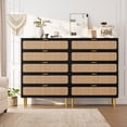 thumbnail image 7 of Rattan Dresser with 5 Drawers, Tall Modern Closet with Deep Storage, Large Chest of Drawers with Wide Top, Long Wooden Dresser for Bedroom, Living Room, Hallway, Kids Room, Black, 7 of 7