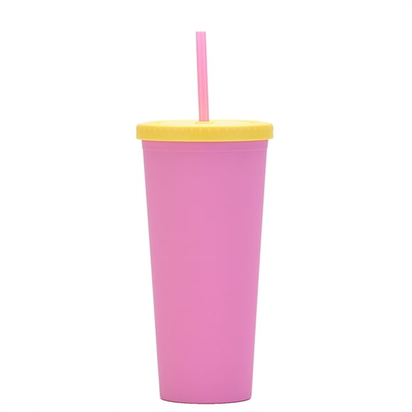 Inteprter Vaso de paja de plástico de doble capa de Color caramelo, botella de café, té, leche, vaso de coche de gran capacidad esmerilado Cocina y Comedor Rosa roja