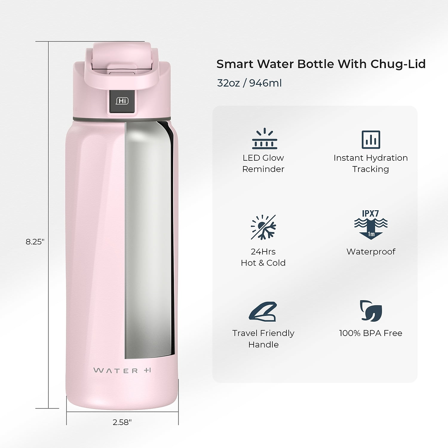 WaterH BOOST Stainless Steel Triple Wall Insulated Smart Water Bottle 32 oz. Pink (B003PK)