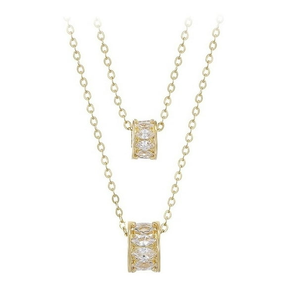 Collar Doble Dije Aros Swarovski Diamante Oro 14k Lam dorado Unitalla