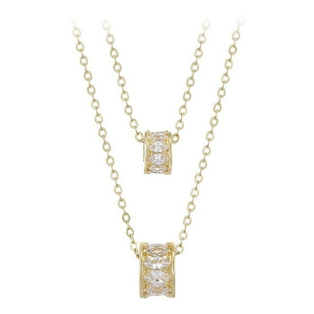 Collar Doble Dije Aros Swarovski Diamante Oro 14k Lam dorado Unitalla