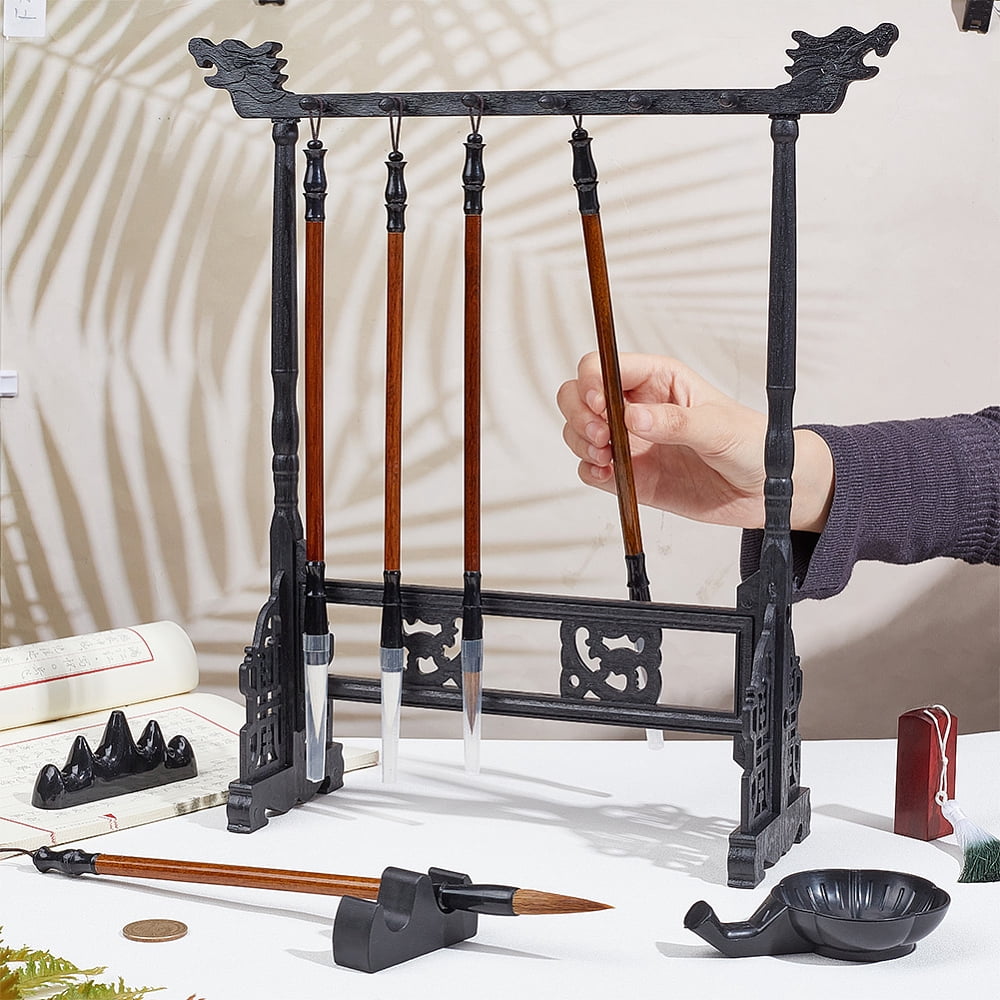 Calligraphy Kits Plastic Resin Brush Holder with Chinese Calligraphy Brushes Pen for Calligraphy Lovers Mixed Color 10.1x2x4cm
