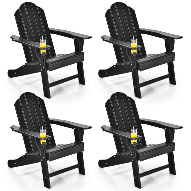 Costway 4PCS Patio Adirondack Chair Weather Resistant Garden Deck W/Cup Holder Black