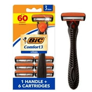 BIC Comfort 3 Refillable Three-Blade Razor, 1 Handle and 6 Cartridges, 7 Piece Razor Set