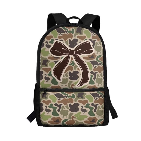 Uorisanigo Kids Backpack for Girls 10-12, Fashion Elementary Preschool Bookbag with Adjustable Padded Straps, Great for Daily School and Travel Green Duck Camo Bow